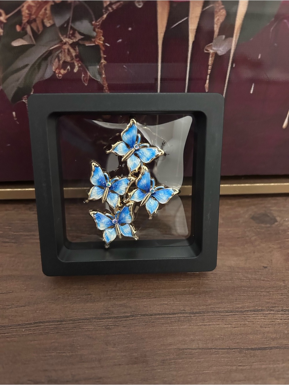 Azure Butterfly Cluster Brooch - Blue Enamel & Crystal - Picture 2 of 3